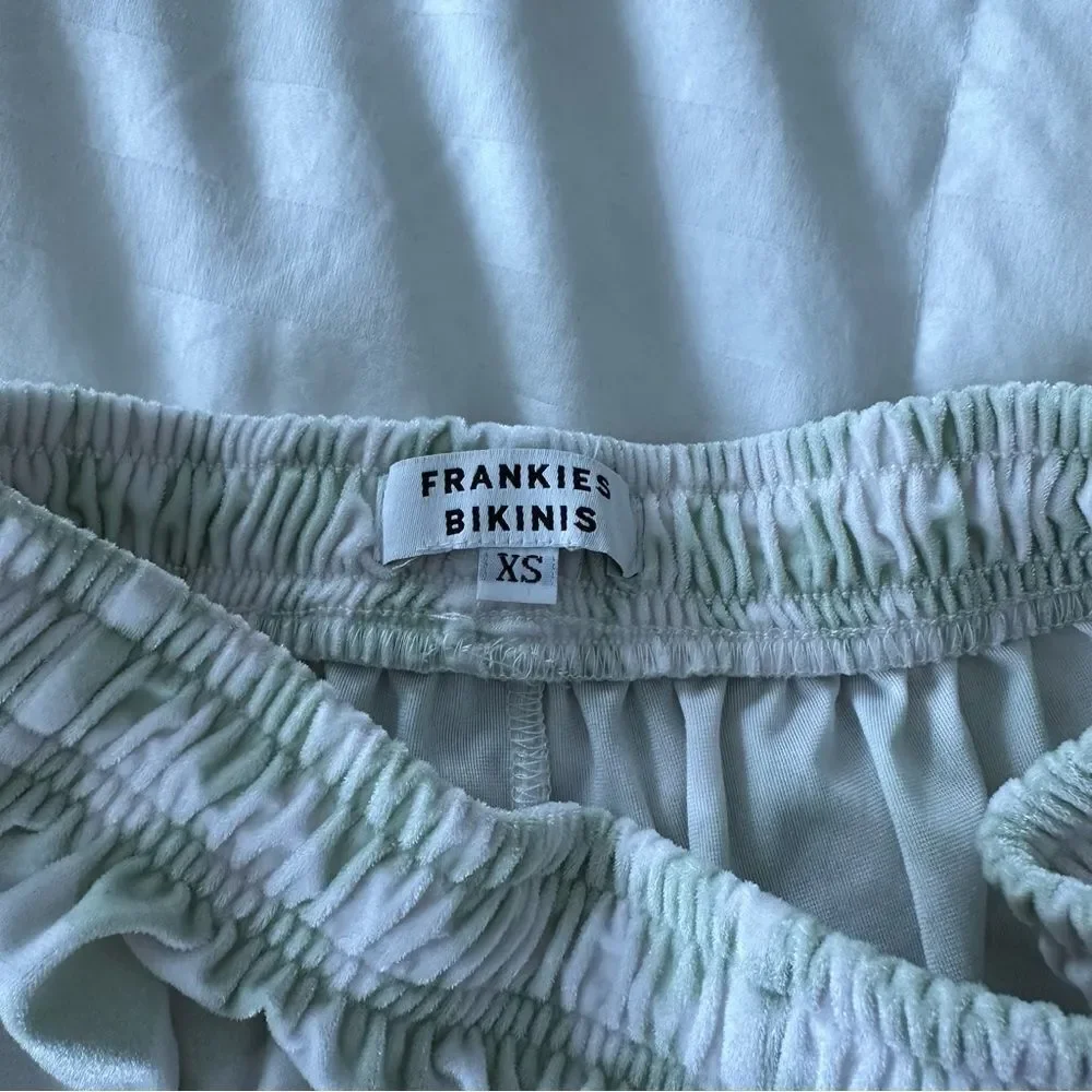 Frankies Bikinis Sage green and white checkered collared coco velvet shorts